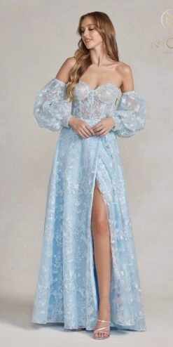 Nox Anabel K1155 Floor Length Butterfly Puff Sleeve Gown(Nox Anabel K1155 Floor Length Butterfly Puff Sleeve Gown) -Discount Dress Shops K1155 BLUE 2