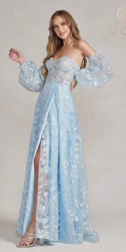 Nox Anabel K1155 Floor Length Butterfly Puff Sleeve Gown(Nox Anabel K1155 Floor Length Butterfly Puff Sleeve Gown) -Discount Dress Shops K1155 BLUE 3