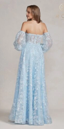 Nox Anabel K1155 Floor Length Butterfly Puff Sleeve Gown(Nox Anabel K1155 Floor Length Butterfly Puff Sleeve Gown) -Discount Dress Shops K1155 BLUE 4