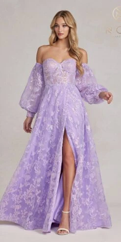 Nox Anabel K1155 Floor Length Butterfly Puff Sleeve Gown(Nox Anabel K1155 Floor Length Butterfly Puff Sleeve Gown) -Discount Dress Shops K1155 LILAC 1