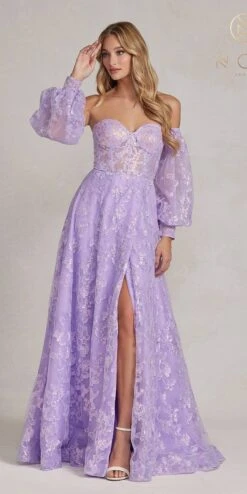 Nox Anabel K1155 Floor Length Butterfly Puff Sleeve Gown(Nox Anabel K1155 Floor Length Butterfly Puff Sleeve Gown)