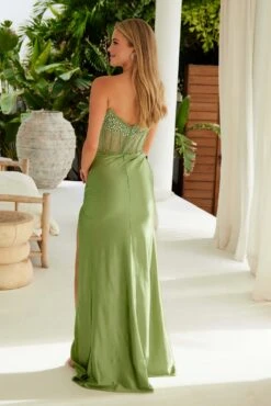 Nox Anabel K1520 Strapless Sheer Boned Waistline Ruched Hip Dress(Nox Anabel K1520 Strapless Sheer Boned Waistline Ruched Hip Dress) -Discount Dress Shops K1520SAGEGREEN 5