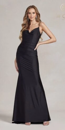 Nox Anabel K490 Floor Length Fitted Cowl Neckline Formal Gown(Nox Anabel K490 Floor Length Fitted Cowl Neckline Formal Gown) -Discount Dress Shops K490 BLACK 1
