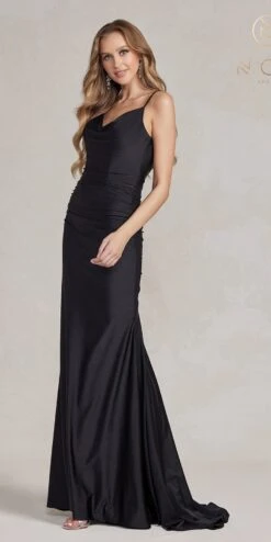 Nox Anabel K490 Floor Length Fitted Cowl Neckline Formal Gown(Nox Anabel K490 Floor Length Fitted Cowl Neckline Formal Gown) -Discount Dress Shops K490 BLACK 2