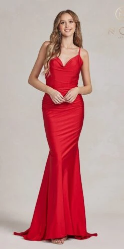 Nox Anabel K490 Floor Length Fitted Cowl Neckline Formal Gown(Nox Anabel K490 Floor Length Fitted Cowl Neckline Formal Gown)