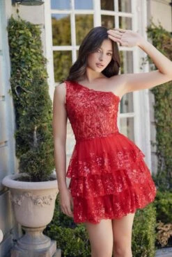 Nox Anabel K855 One Shoulder A-Line Embellished Homecoming Dress(Nox Anabel K855 One Shoulder A Line Embellished Homecoming Dress) -Discount Dress Shops K855 RED 4