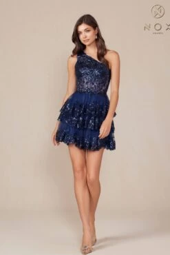 Nox Anabel K855 One Shoulder A-Line Embellished Homecoming Dress(Nox Anabel K855 One Shoulder A Line Embellished Homecoming Dress) -Discount Dress Shops K855 nox anabel navy