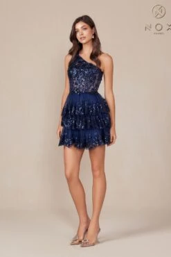 Nox Anabel K855 One Shoulder A-Line Embellished Homecoming Dress(Nox Anabel K855 One Shoulder A Line Embellished Homecoming Dress) -Discount Dress Shops K855 nox anabel navy3