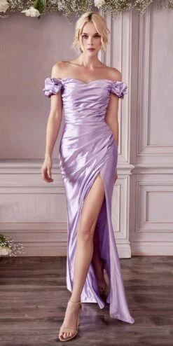 Cinderella Divine KV1056 Fitted Gathered Satin Gown(Fitted Gathered Satin Gown By Cinderella Divine Kv1056) -Discount Dress Shops KV1056 lavender