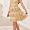 Ladivine KV1090 Glitter Printed A-Line Ruffle Short Dress(Ladivine Kv1090 Glitter Printed A Line Ruffle Short Dress)