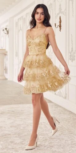 Ladivine KV1090 Glitter Printed A-Line Ruffle Short Dress(Ladivine Kv1090 Glitter Printed A Line Ruffle Short Dress)