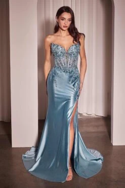 Ladivine KV1112 Dress Satin And Lace Strapless Fitted Gown(Ladivine Kv1112 Dress Satin And Lace Strapless Fitted Gown)