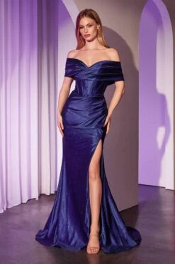 Ladivine KV1115 Dress Off The Shoulder Glitter Dusted Fitted Dress(Ladivine Kv1115 Dress Off The Shoulder Glitter Dusted Fitted Dress)
