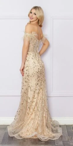 Nox Anabel L1255 Long Embroidered Glitter Applique Fitted Gown(Nox Anabel L1255 Long Embroidered Glitter Applique Fitted Gown) -Discount Dress Shops L1255 CHAMPAGNE 14