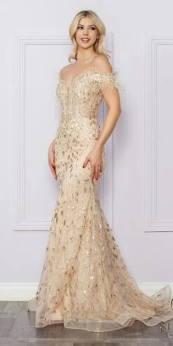 Nox Anabel L1255 Long Embroidered Glitter Applique Fitted Gown(Nox Anabel L1255 Long Embroidered Glitter Applique Fitted Gown) -Discount Dress Shops L1255 CHAMPAGNE 7