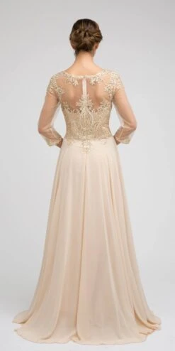 Juliet M12 Quarter Sleeved Embroidered Long A-Line Chiffon Dress(Quarter Sleeved Embroidered Long Formal Dress Mauve) -Discount Dress Shops M12 juliet champagne back f2ac6867 dce7 415c a40b 6cb6e3789381
