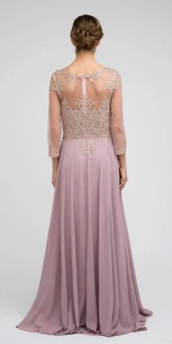 Juliet M12 Quarter Sleeved Embroidered Long A-Line Chiffon Dress(Quarter Sleeved Embroidered Long Formal Dress Mauve) -Discount Dress Shops M12 juliet mauve back 26f1d074 8947 490e 9301 a8da162b5298