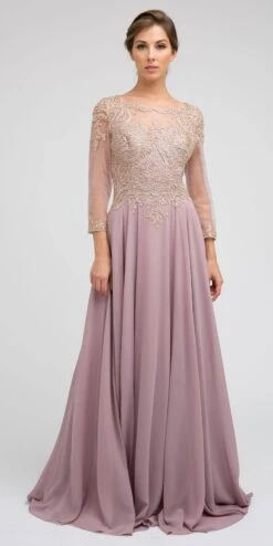 Juliet M12 Quarter Sleeved Embroidered Long A-Line Chiffon Dress(Quarter Sleeved Embroidered Long Formal Dress Mauve) -Discount Dress Shops M12 juliet mauve 42fd3dee 2c00 4675 a45d c756afe8fb70