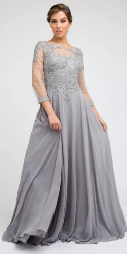 Juliet M12 Quarter Sleeved Embroidered Long A-Line Chiffon Dress(Quarter Sleeved Embroidered Long Formal Dress Mauve) -Discount Dress Shops M12 juliet silver 2b099475 353c 4be1 ae74 adb3c587ccdd
