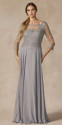 Juliet M12 Quarter Sleeved Embroidered Long A-Line Chiffon Dress(Quarter Sleeved Embroidered Long Formal Dress Mauve) -Discount Dress Shops M12 SILVER FRONT e546603a e179 4590 b0db 7d564cf085ef