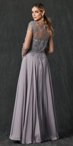 Juliet M12 Quarter Sleeved Embroidered Long A-Line Chiffon Dress(Quarter Sleeved Embroidered Long Formal Dress Mauve) -Discount Dress Shops M12 Silver Back