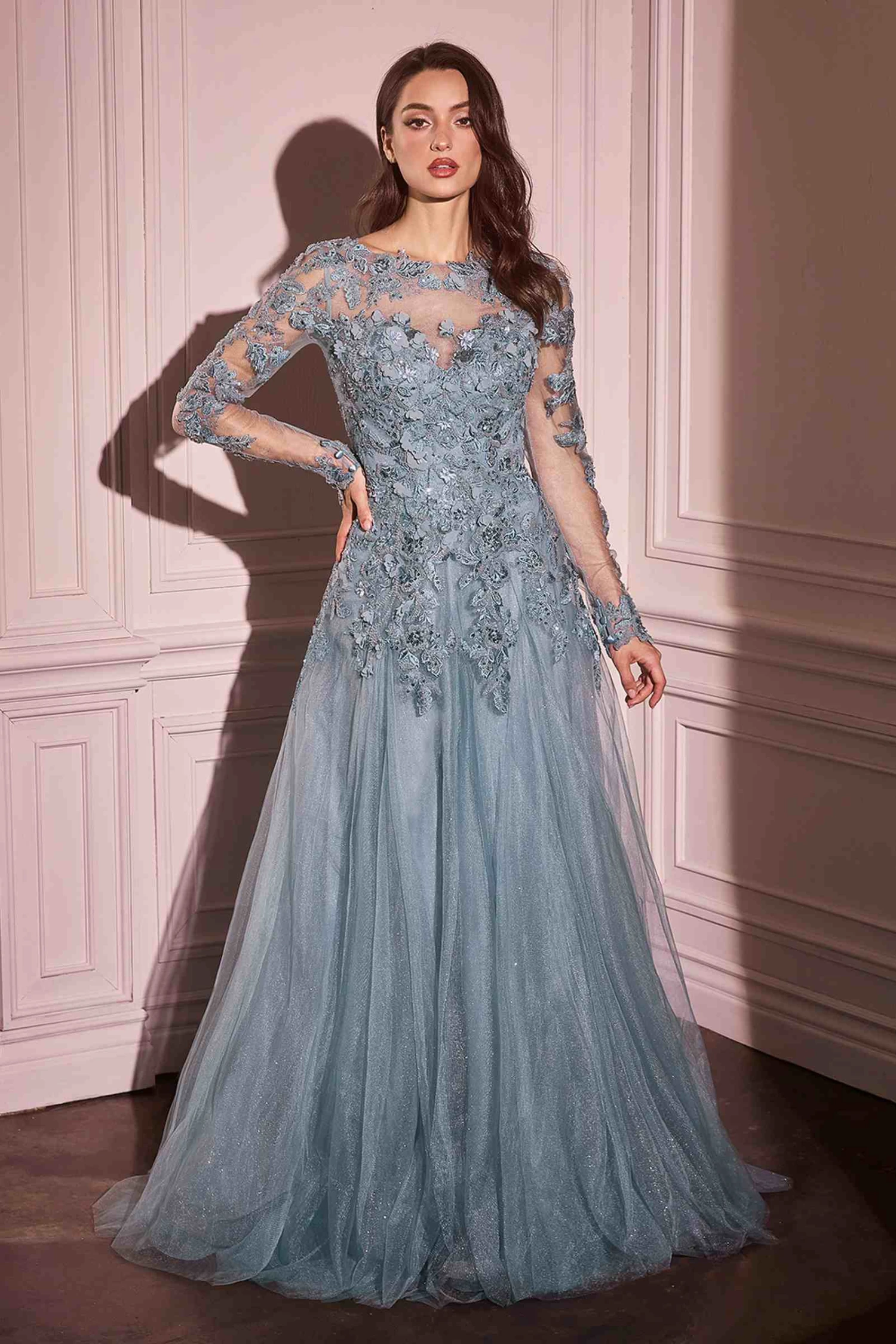 Andrea & Leo MA108 Dress Lace Layered Tulle Long Sleeve Gown(Andrea Leo Ma108 Dress Lace Layered Tulle Long Sleeve Gown) 4 Andrea & Leo MA108 Dress Lace Layered Tulle Long Sleeve Gown(Andrea Leo Ma108 Dress Lace Layered Tulle Long Sleeve Gown) - Image 4