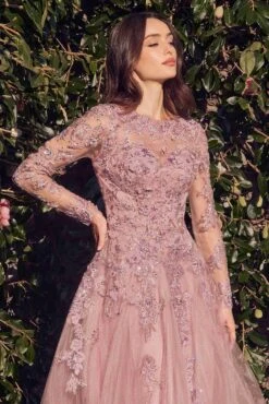 Andrea & Leo MA108 Dress Lace Layered Tulle Long Sleeve Gown(Andrea Leo Ma108 Dress Lace Layered Tulle Long Sleeve Gown) 7 Andrea & Leo MA108 Dress Lace Layered Tulle Long Sleeve Gown(Andrea Leo Ma108 Dress Lace Layered Tulle Long Sleeve Gown) -Discount Dress Shops MA108 DUSTY ROSE 1