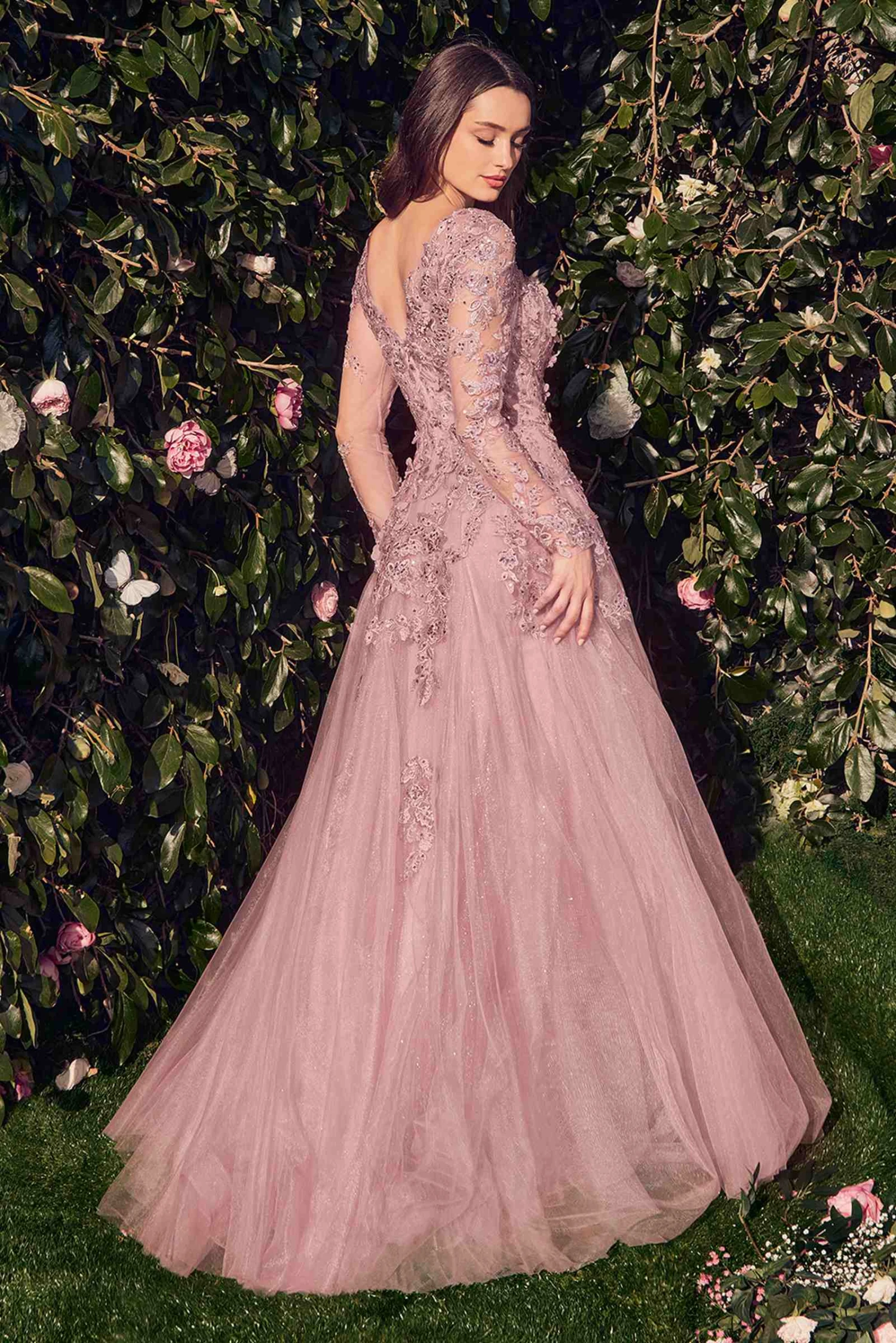 Andrea & Leo MA108 Dress Lace Layered Tulle Long Sleeve Gown(Andrea Leo Ma108 Dress Lace Layered Tulle Long Sleeve Gown) 2 Andrea & Leo MA108 Dress Lace Layered Tulle Long Sleeve Gown(Andrea Leo Ma108 Dress Lace Layered Tulle Long Sleeve Gown) - Image 2
