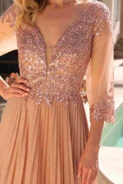 Nox Anabel MF102 Long Applique 3/4 Sleeve Pleated A-line Glitter Gown(Nox Anabel Mf102 Long Applique 3 4 Sleeve Pleated A Line Glitter Gown) -Discount Dress Shops MF102D 6ba9cbdd 419f 48d9 8ee8 5575f99aad54