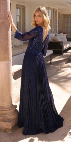 Nox Anabel MF102 Long Applique 3/4 Sleeve Pleated A-line Glitter Gown(Nox Anabel Mf102 Long Applique 3 4 Sleeve Pleated A Line Glitter Gown) -Discount Dress Shops MF102NAVY10343 3c90691f 28ce 4f7a 94e3 c51e3f152265