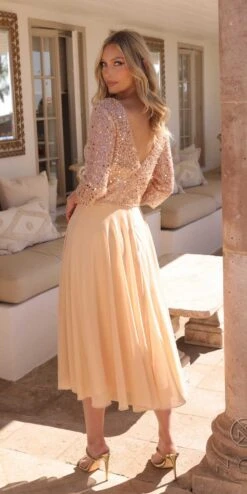 Nox Anabel MF104 Tea Length Sequin Bodice Short 3/4 Sleeve Dress(Nox Anabel Mf104 Tea Length Sequin Bodice Short 3 4 Sleeve Dress) -Discount Dress Shops MF104GOLD10640 2cd25d98 d47a 4efd a504 01ddfcb9c49d