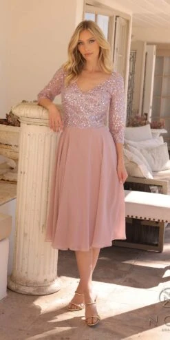Nox Anabel MF104 Tea Length Sequin Bodice Short 3/4 Sleeve Dress(Nox Anabel Mf104 Tea Length Sequin Bodice Short 3 4 Sleeve Dress) -Discount Dress Shops MF104PALEMAUVE10698 8d422445 dc62 4781 9139 db6d0d7cdf30