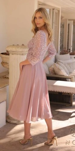 Nox Anabel MF104 Tea Length Sequin Bodice Short 3/4 Sleeve Dress(Nox Anabel Mf104 Tea Length Sequin Bodice Short 3 4 Sleeve Dress) -Discount Dress Shops MF104PALEMAUVE10725 7b1e0281 4242 4424 8134 0b328a77c168