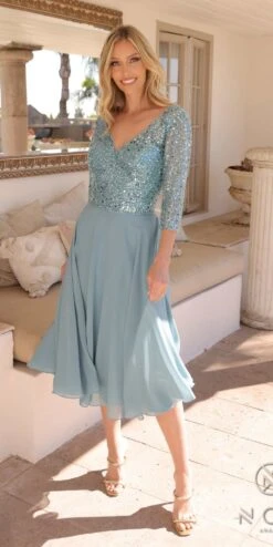 Nox Anabel MF104 Tea Length Sequin Bodice Short 3/4 Sleeve Dress(Nox Anabel Mf104 Tea Length Sequin Bodice Short 3 4 Sleeve Dress) -Discount Dress Shops MF104SEABLUE10751 48dcfedd b868 4f5a 87a4 644156b00622