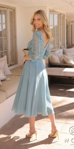 Nox Anabel MF104 Tea Length Sequin Bodice Short 3/4 Sleeve Dress(Nox Anabel Mf104 Tea Length Sequin Bodice Short 3 4 Sleeve Dress) -Discount Dress Shops MF104SEABLUE10771 0f05c0df a2ae 4c4f af25 6f5dcc8993cc