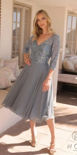 Nox Anabel MF104 Tea Length Sequin Bodice Short 3/4 Sleeve Dress(Nox Anabel Mf104 Tea Length Sequin Bodice Short 3 4 Sleeve Dress) -Discount Dress Shops MF104SMOKYBLUE10781 5a5e4d84 eba1 43e2 a7e8 97854e979d15