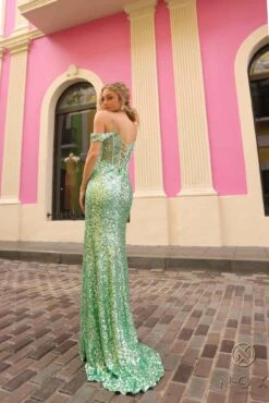 Nox Anabel Q1389 Long Cold Shoulder Sweetheart Fitted Sequin Gown(Nox Anabel Q1389 Long Cold Shoulder Sweetheart Fitted Sequin Gown) -Discount Dress Shops Q1389DUSTYSAGE 3