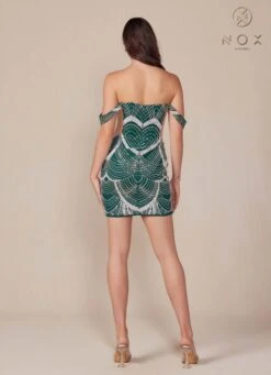 Nox Anabel Q839 Short Off The Shoulder Beaded Cocktail Dress(Nox Anabel Q839 Short Off The Shoulder Beaded Cocktail Dress) -Discount Dress Shops Q839 nox anabel emerald back