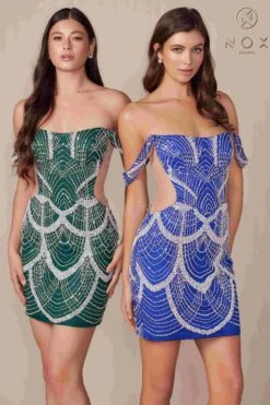 Nox Anabel Q839 Short Off The Shoulder Beaded Cocktail Dress(Nox Anabel Q839 Short Off The Shoulder Beaded Cocktail Dress) -Discount Dress Shops Q839 nox anabel royal emerald