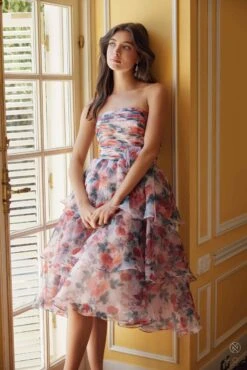 Nox Anabel Q842 Floral Print A-Line Tea Length Dress(Nox Anabel Q842 Floral Print A Line Tea Length Dress) -Discount Dress Shops Q842 BLUSH 1