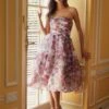 Nox Anabel Q842 Floral Print A-Line Tea Length Dress(Nox Anabel Q842 Floral Print A Line Tea Length Dress)