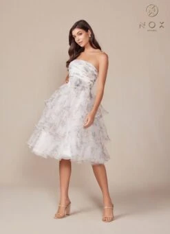 Nox Anabel Q842 Floral Print A-Line Tea Length Dress(Nox Anabel Q842 Floral Print A Line Tea Length Dress) -Discount Dress Shops Q842 nox anabel white side