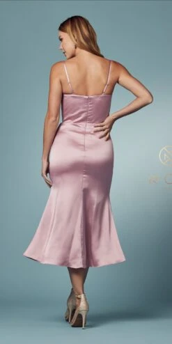 Nox Anabel R1027 Tea Midi-Length Formal Gown With Cowl Neckline(Tea Midi Length Formal Gown With Cowl Neckline By Nox Anabel R1027) -Discount Dress Shops R1027 ROSE 46