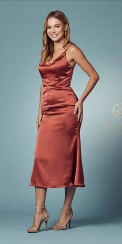 Nox Anabel R1027 Tea Midi-Length Formal Gown With Cowl Neckline(Tea Midi Length Formal Gown With Cowl Neckline By Nox Anabel R1027) -Discount Dress Shops R1027 RUSTYROSE 26