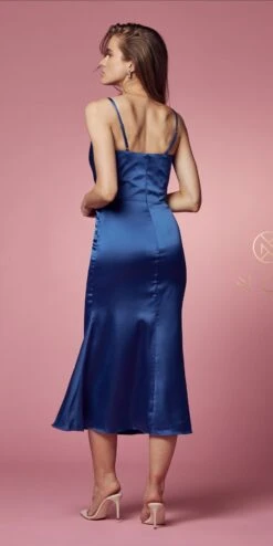 Nox Anabel R1027 Tea Midi-Length Formal Gown With Cowl Neckline(Tea Midi Length Formal Gown With Cowl Neckline By Nox Anabel R1027) -Discount Dress Shops R1027 ULTRANAVY 39