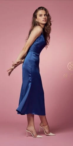 Nox Anabel R1027 Tea Midi-Length Formal Gown With Cowl Neckline(Tea Midi Length Formal Gown With Cowl Neckline By Nox Anabel R1027) -Discount Dress Shops R1027 ULTRANAVY 58