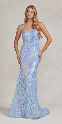 Nox Anabel R1072 Floor Length Fitted Sequins Gown(Nox Anabel R1072 Floor Length Fitted Sequins Gown) -Discount Dress Shops R1072 BLUE 1