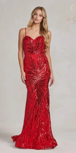 Nox Anabel R1072 Floor Length Fitted Sequins Gown(Nox Anabel R1072 Floor Length Fitted Sequins Gown) -Discount Dress Shops R1072 RED 1