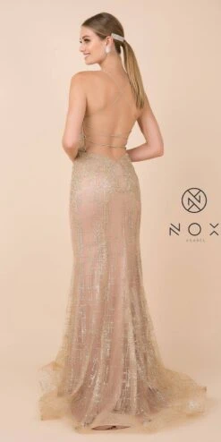 Nox Anabel R282-1 Mermaid Long Dress Corset Open-Back(Gold Mermaid Long Prom Dress Corset Open Back) -Discount Dress Shops R282 nox anabel gold back