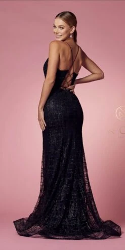 Nox Anabel R282-1 Mermaid Long Dress Corset Open-Back(Gold Mermaid Long Prom Dress Corset Open Back) -Discount Dress Shops R282 BLACK 38